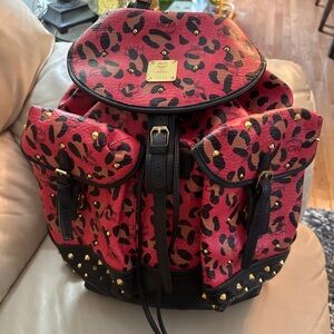 MCM Red and Black Leopard Backpack